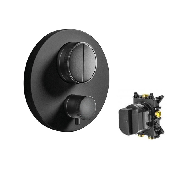 Εικόνα από Θερμοστατικός Μίκτης Εντοιχισμού 2 Εξόδων Almar Thermo Core Push E176632-400 + Κιτ Εντοιχισμού E134001-400 Black Matt